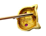 Stickpin Owl Ruby Eyes 14K Circa 1880-1900 Signed