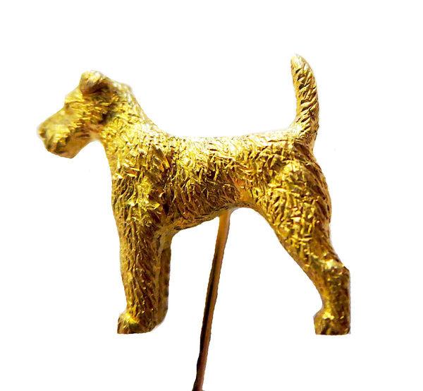 Wire Fox Terrier Dog Stickpin 14K YG Circa 1880-1900