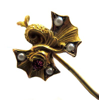 Antique Stickpin 14K Yellow Gold Curled Dragon