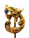 Stickpin Dragon Sapphire Antique 14K Circa 1880-1900 Signed Alling & Co