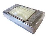 Antique Silver Snuff Box Mother Of Pearl "Last Supper"