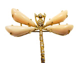 Dragonfly And Angel Skin Coral Diamond Brooch Signed