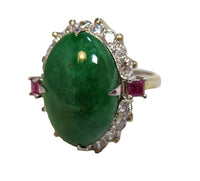 Jadeite Imperial Green Ring Platinum Diamonds Rubies Art Deco