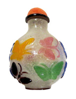 Peking Glass Overlay Snuff Bottle Butterflies 19th Century