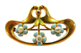Krementz Art Nouveau 14K Enamel Brooch Pearls