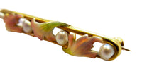 Enamel 14K Art Nouveau Brooch Natural Pearls Signed Henry Blank
