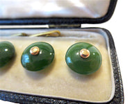 Jadeite & Gold Imperial Green Antique Buttons/Studs