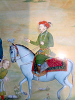 Indian Miniature Painting Courtesan On Horseback With Elephant