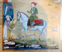 Indian Miniature Painting Courtesan On Horseback With Elephant
