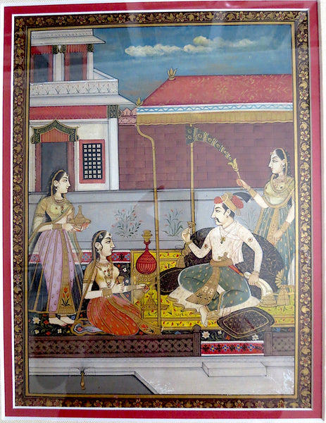Indian Miniature Painting Man And Three Woman Servants 18th/19th Century