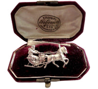 Cossack & Horse Antique Sterling Silver Brooch Russian Signed Original Box